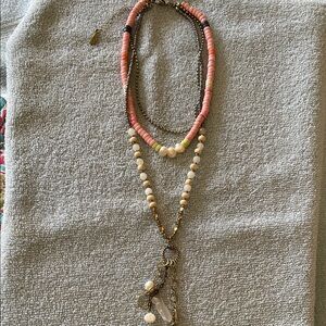 Free People Layered Necklace with Pink and Cream Beads NWOT